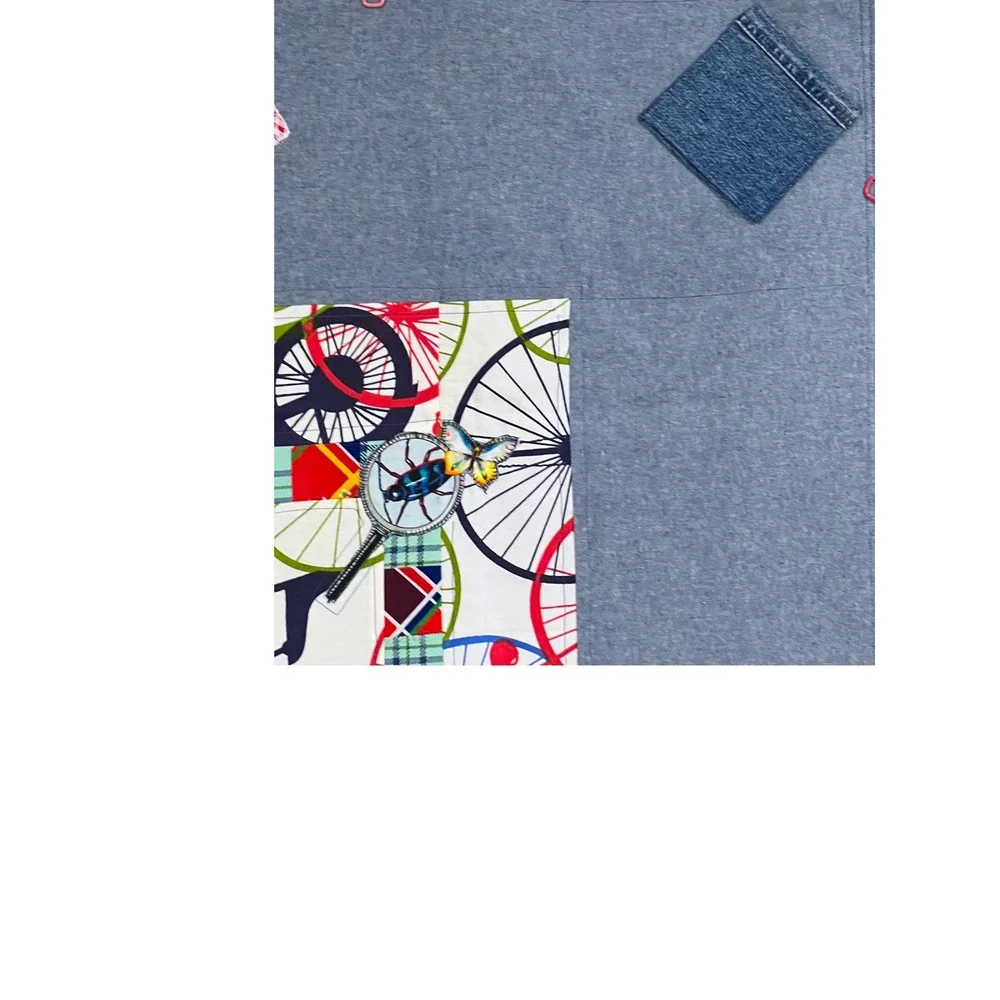 Handmade Happy Campers Quilt 46x50 Bicycle Frog Denim Patchwork Kids Quilt